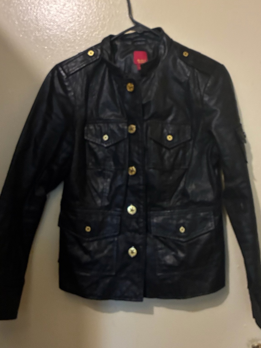 G.I.L.I. Black Leather Button-Front Military Jacket